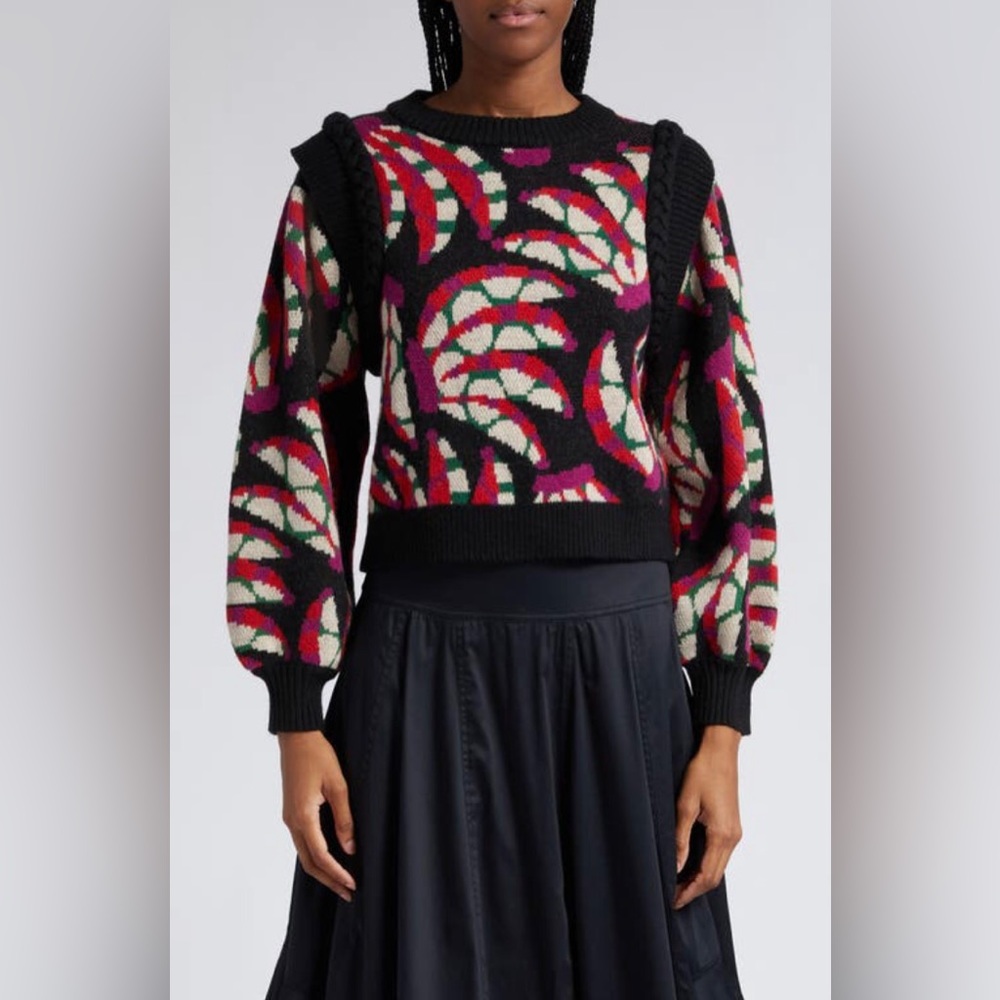 NWT $215 Farm Rio Banana Dots Mock Neck Jacquard Sweater in size Large!